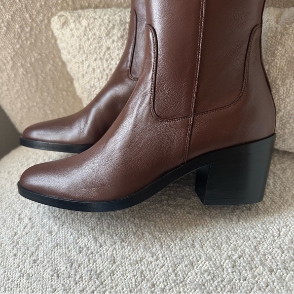 NIB By Far Esteban Knee High Brown Napa Leather Boot Low Block‎ Heel Black 35 - Picture 4 of 7